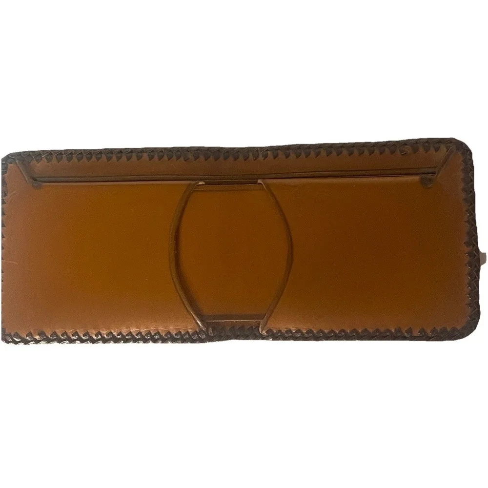 Western‎ Tooled Leather Wallet Floral Scroll Whipstitch Bifold Unbranded